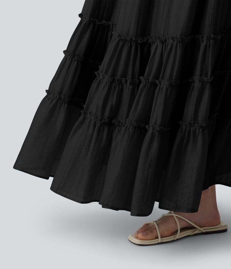 High Waisted Flowy Tiered Maxi Resort Skirt