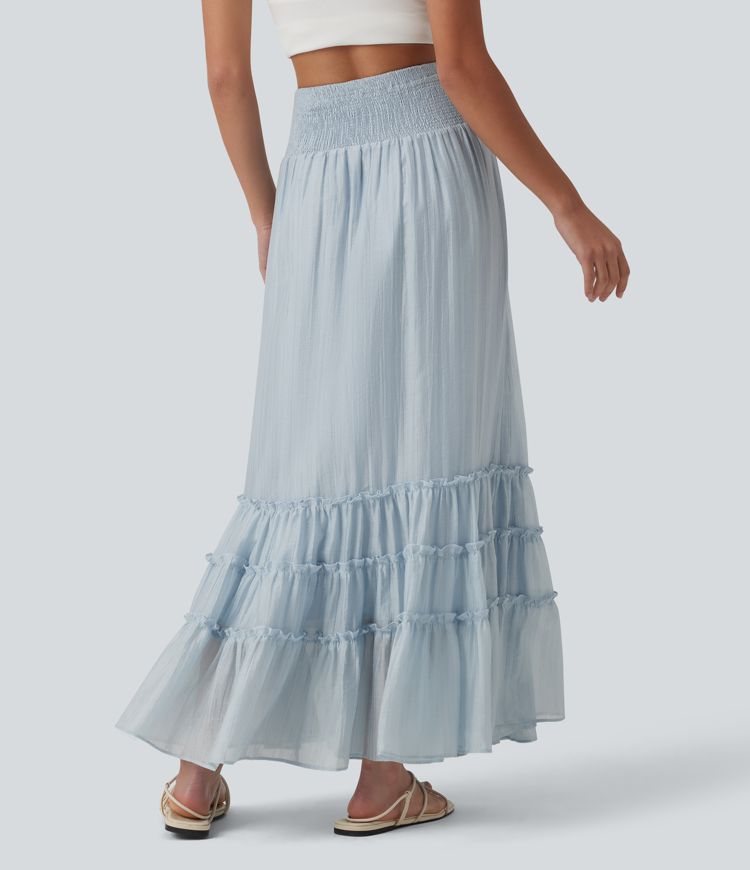 High Waisted Flowy Tiered Maxi Resort Skirt