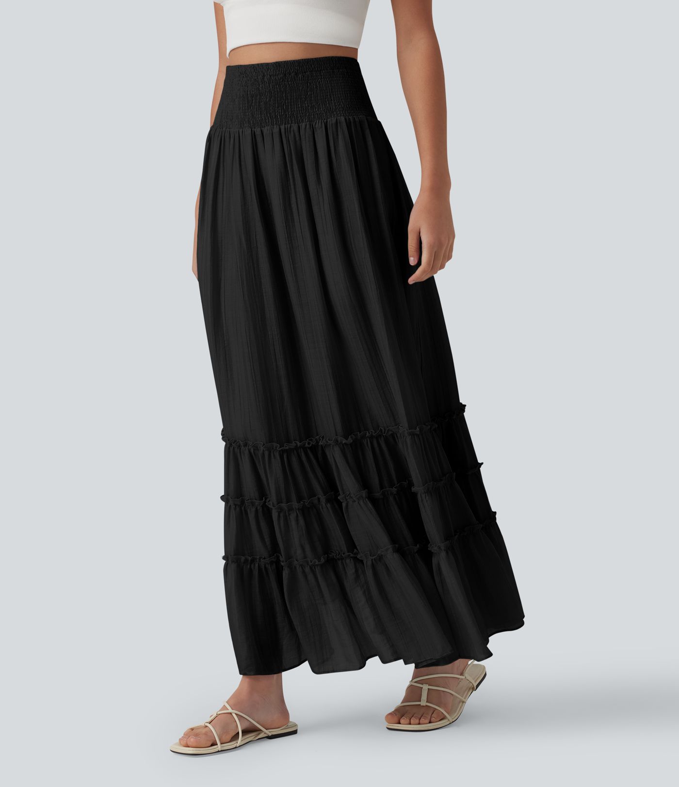 High Waisted Flowy Tiered Maxi Resort Skirt