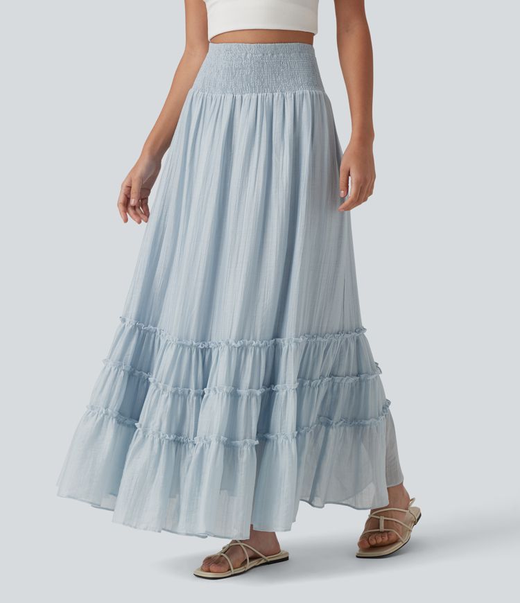 High Waisted Flowy Tiered Maxi Resort Skirt