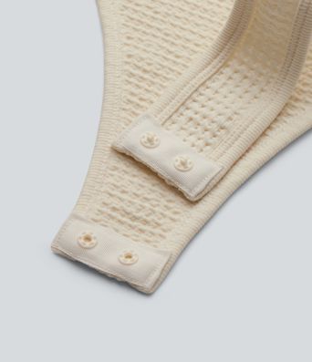 Round Neck Lace Up Short Sleeve Snap Button Casual Waffle Bodysuit