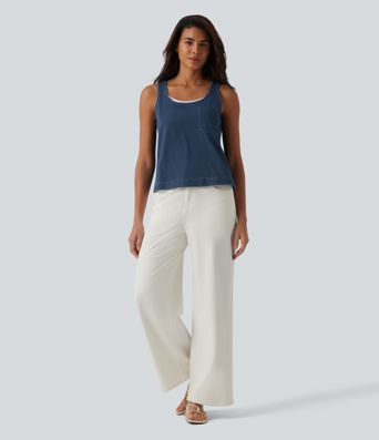 Halara Flex™ U Neck Denim Casual Tank Top with Pocket