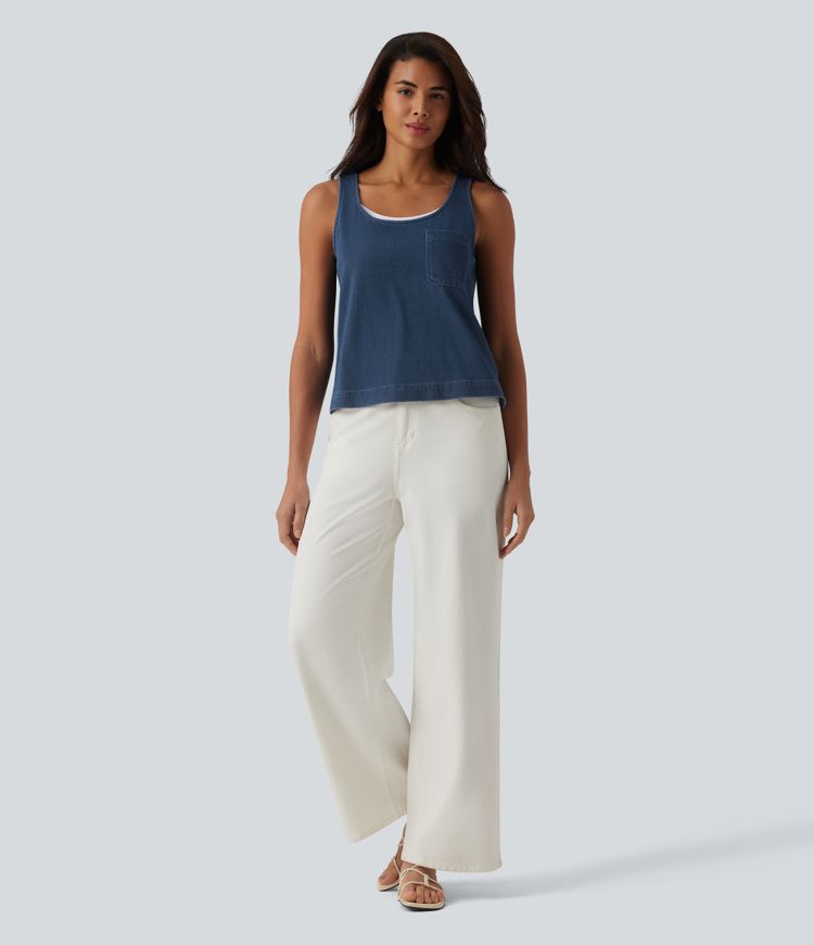 Halara Flex™ U Neck Denim Casual Tank Top with Pocket