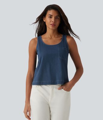 Halara Flex™ U Neck Denim Casual Tank Top with Pocket