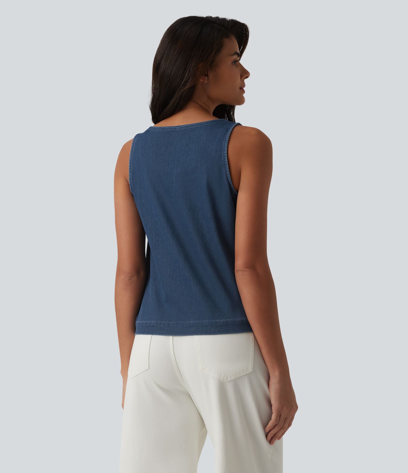 Halara Flex™ U Neck Denim Casual Tank Top with Pocket