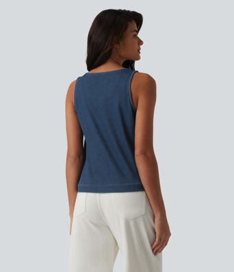 Halara Flex™ U Neck Denim Casual Tank Top with Pocket
