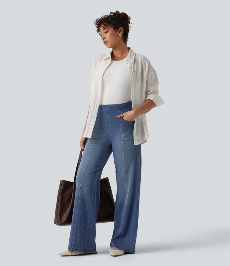 Halara Flex™ High Waisted Tummy Control Casual Wide Leg Jeans with Pockets