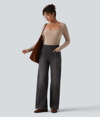 Halara Flex™ High Waisted Tummy Control Casual Wide Leg Jeans with Pockets
