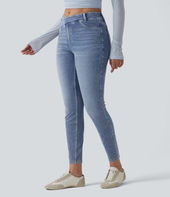 Halara Flex™ Jean slim asymétrique taille haute croisée avec poches