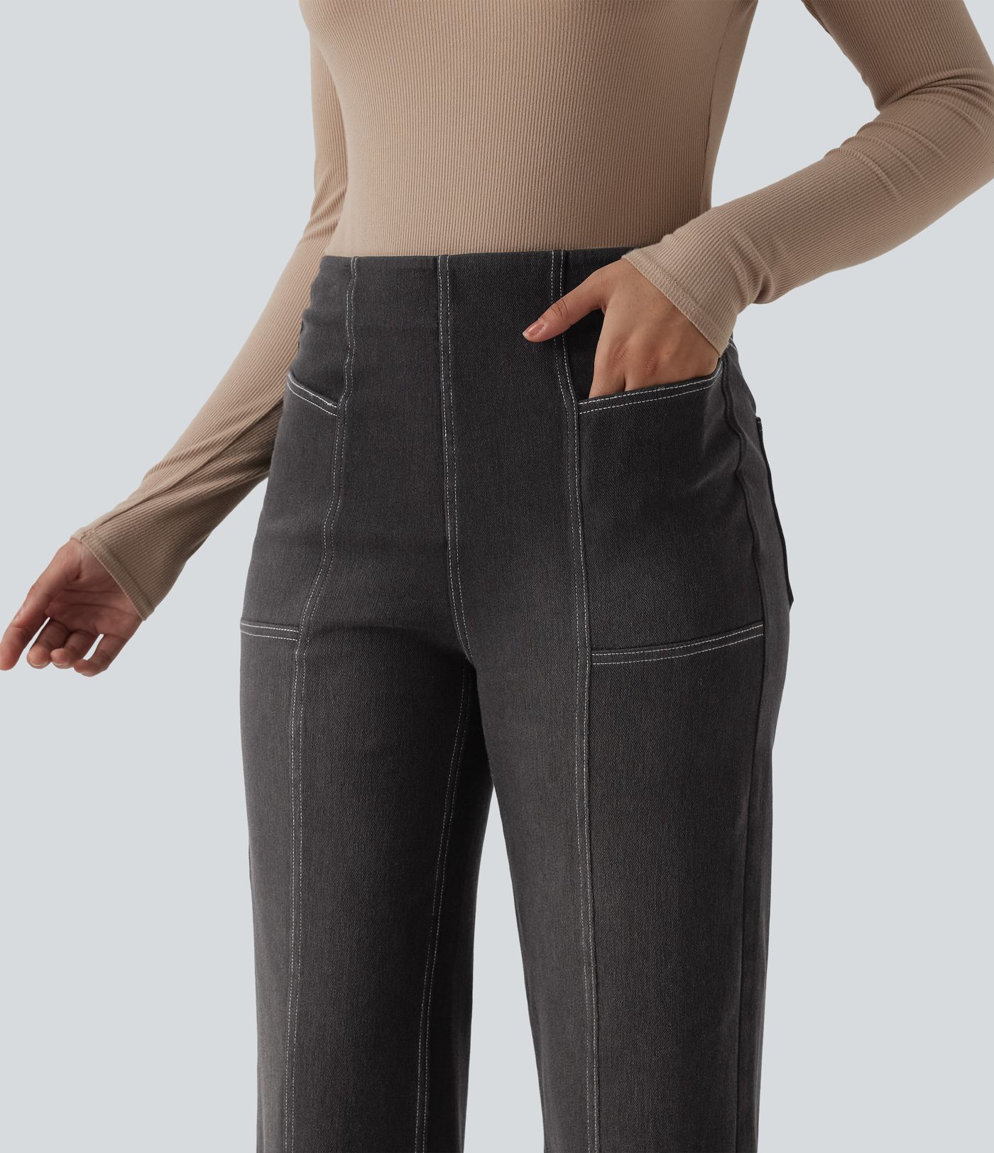 Halara Flex™ High Waisted Tummy Control Casual Wide Leg Jeans with Pockets