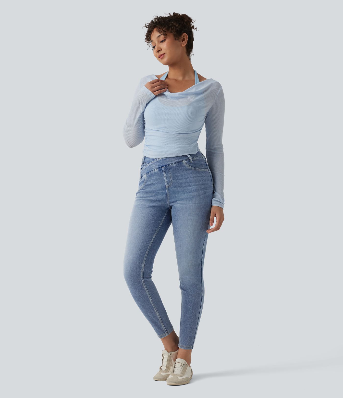 Halara Flex™ Jean slim asymétrique taille haute croisée avec poches