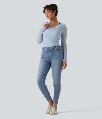 Halara Flex™ Jean slim asymétrique taille haute croisée avec poches