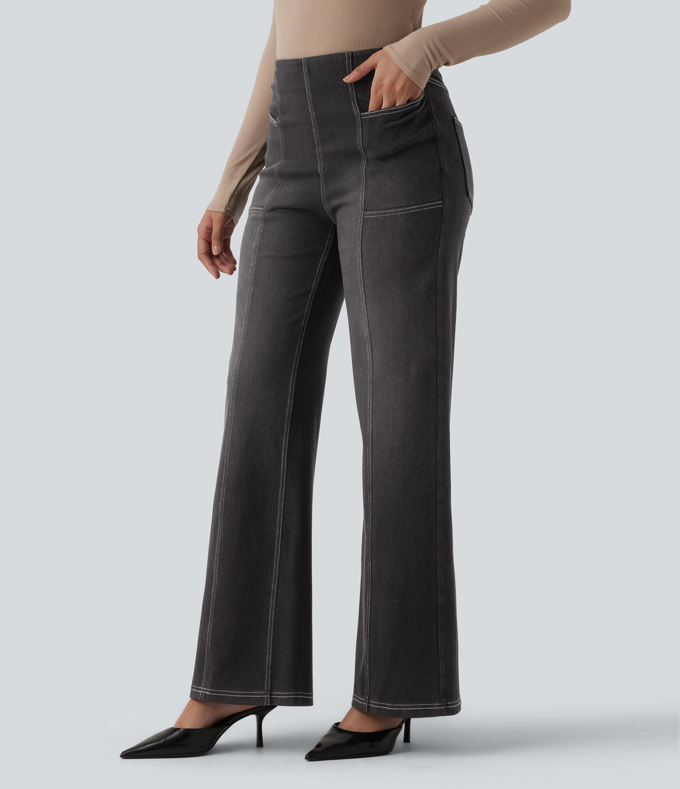 Halara Flex™ High Waisted Tummy Control Casual Wide Leg Jeans with Pockets