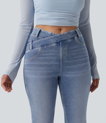 Halara Flex™ Jean slim asymétrique taille haute croisée avec poches