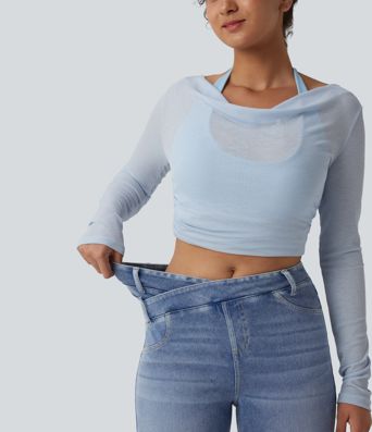 Halara Flex™ Jean slim asymétrique taille haute croisée avec poches