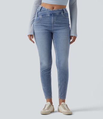 Halara Flex™ Jean slim asymétrique taille haute croisée avec poches
