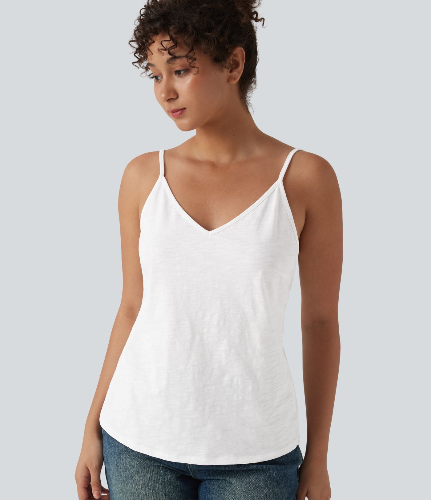 Lässiges Slub-Baumwoll-Trägershirt mit V-Ausschnitt