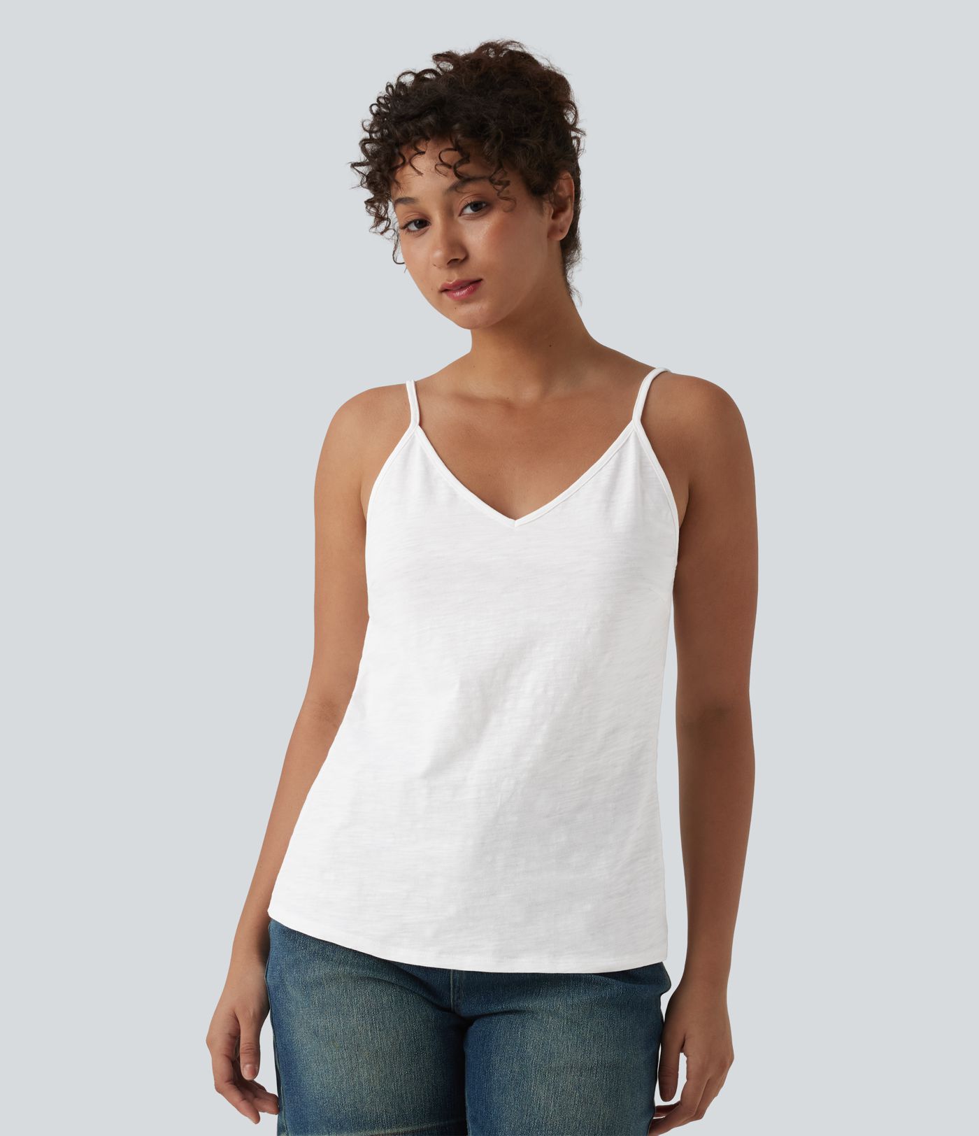 Lässiges Slub-Baumwoll-Trägershirt mit V-Ausschnitt