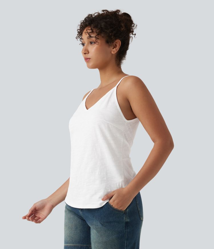 Lässiges Slub-Baumwoll-Trägershirt mit V-Ausschnitt