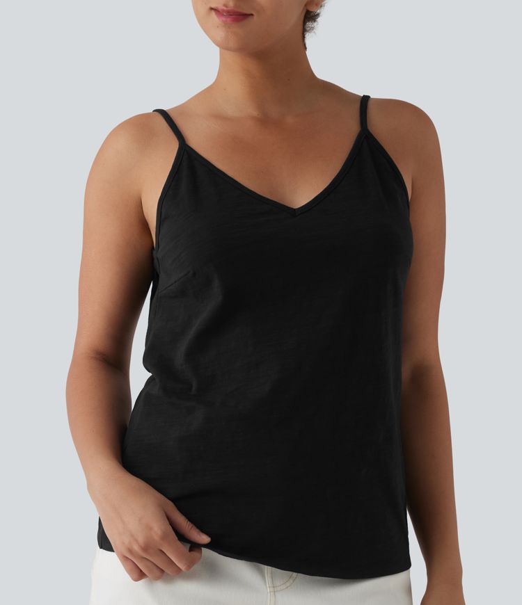 V Neck Casual Slubbed Cotton Tank Top