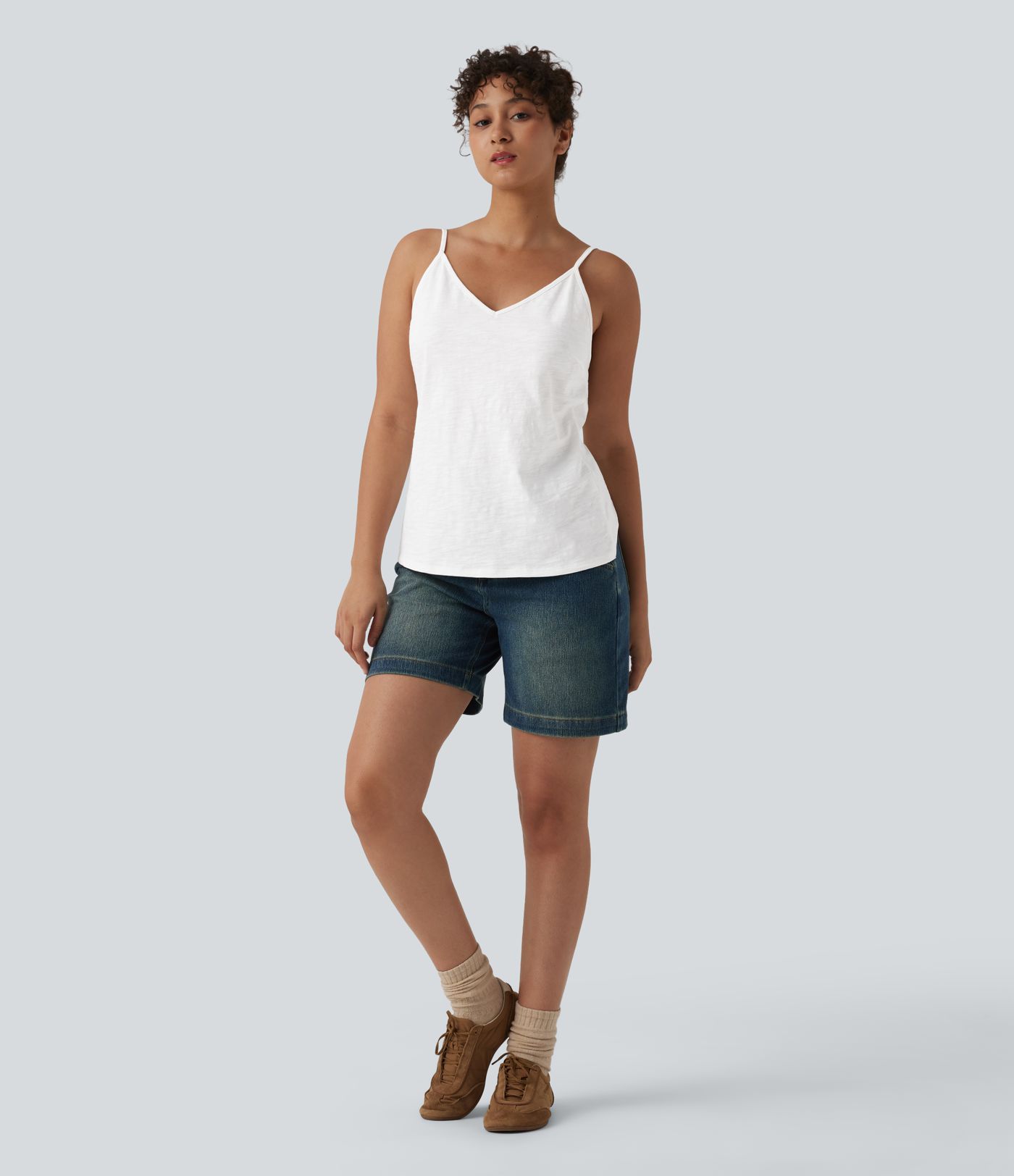 Lässiges Slub-Baumwoll-Trägershirt mit V-Ausschnitt