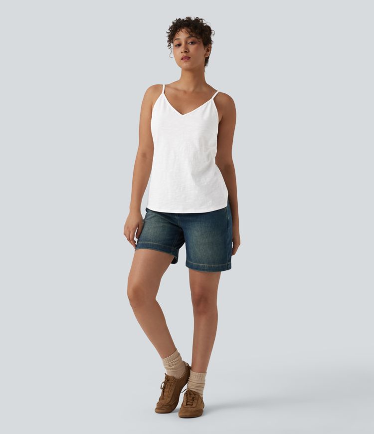 Lässiges Slub-Baumwoll-Trägershirt mit V-Ausschnitt