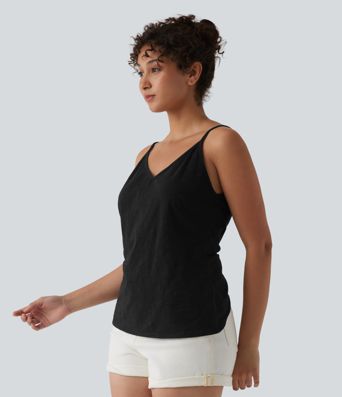 V Neck Casual Slubbed Cotton Tank Top