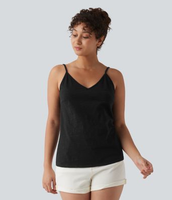 V Neck Casual Slubbed Cotton Tank Top