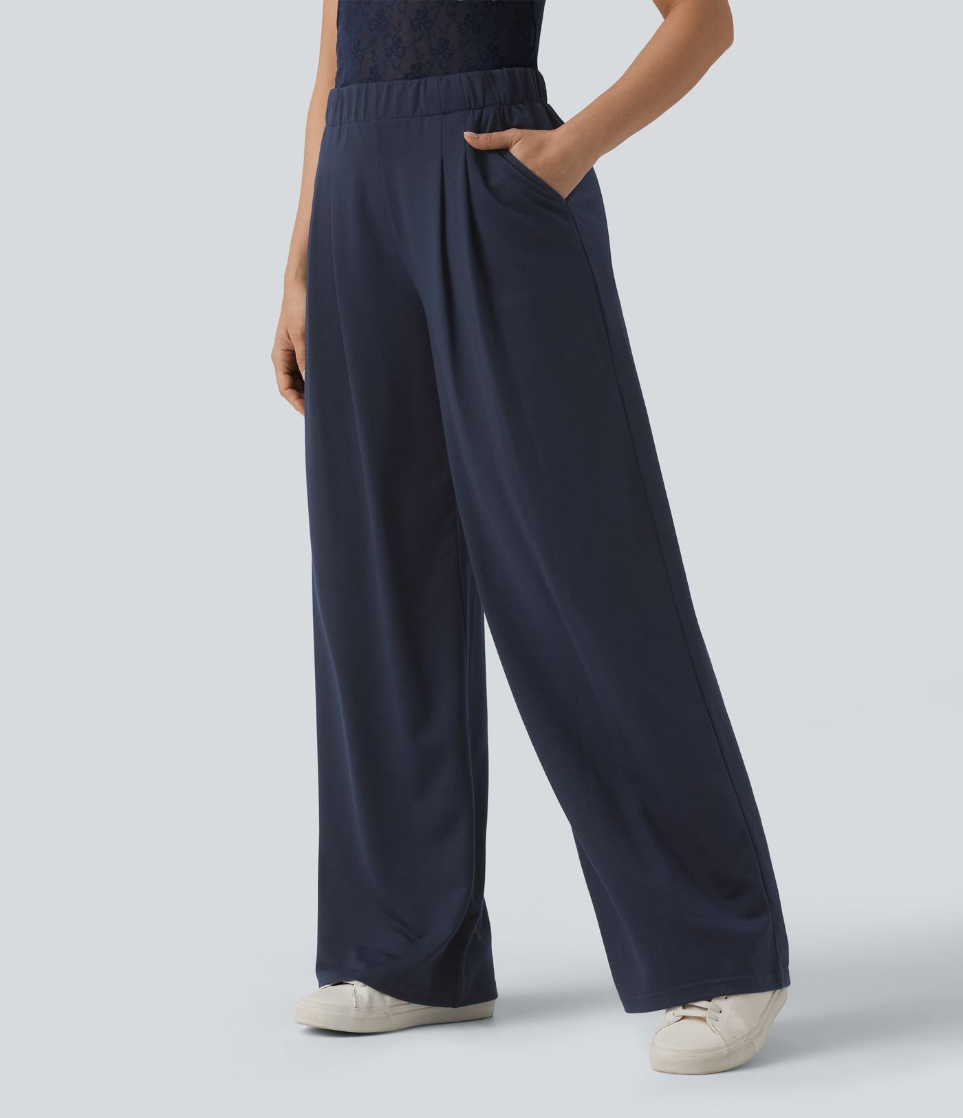 Jogging large décontracté taille mi-haute avec poches