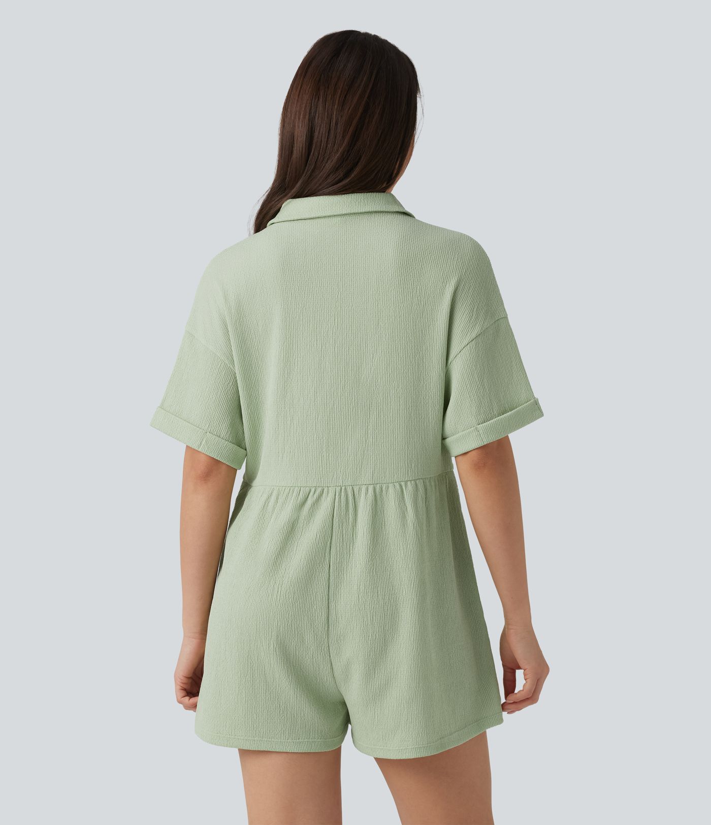 Dropped Shoulder Short Sleeve Romper with Pockets