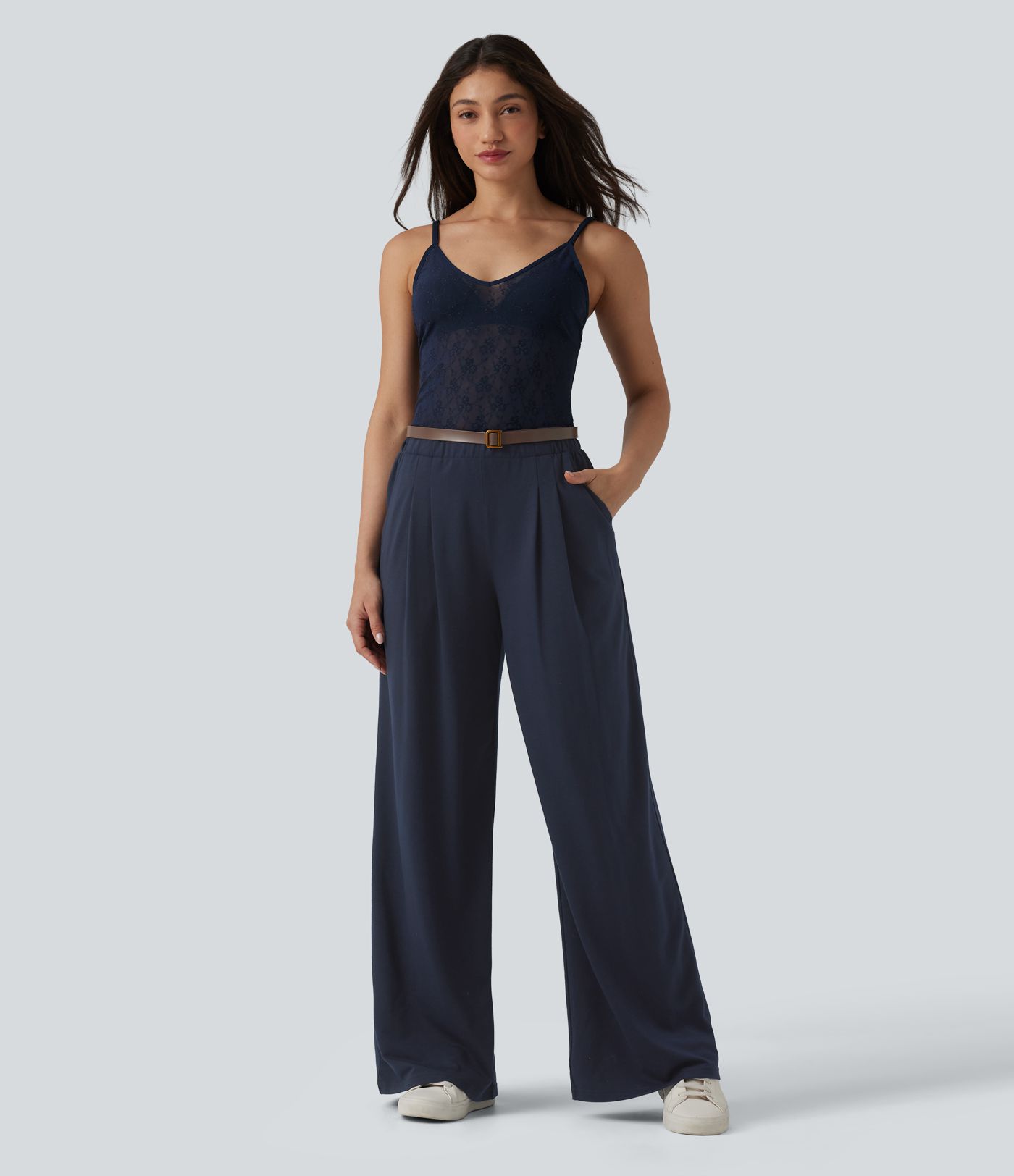 Jogging large décontracté taille mi-haute avec poches