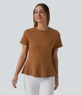 Top peplum de trabajo con escote redondo y manga corta