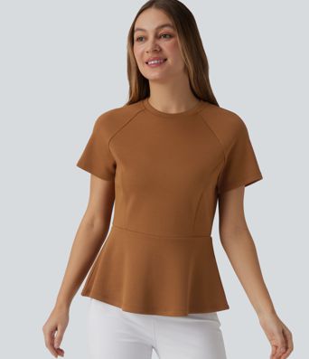 Top peplum de trabajo con escote redondo y manga corta