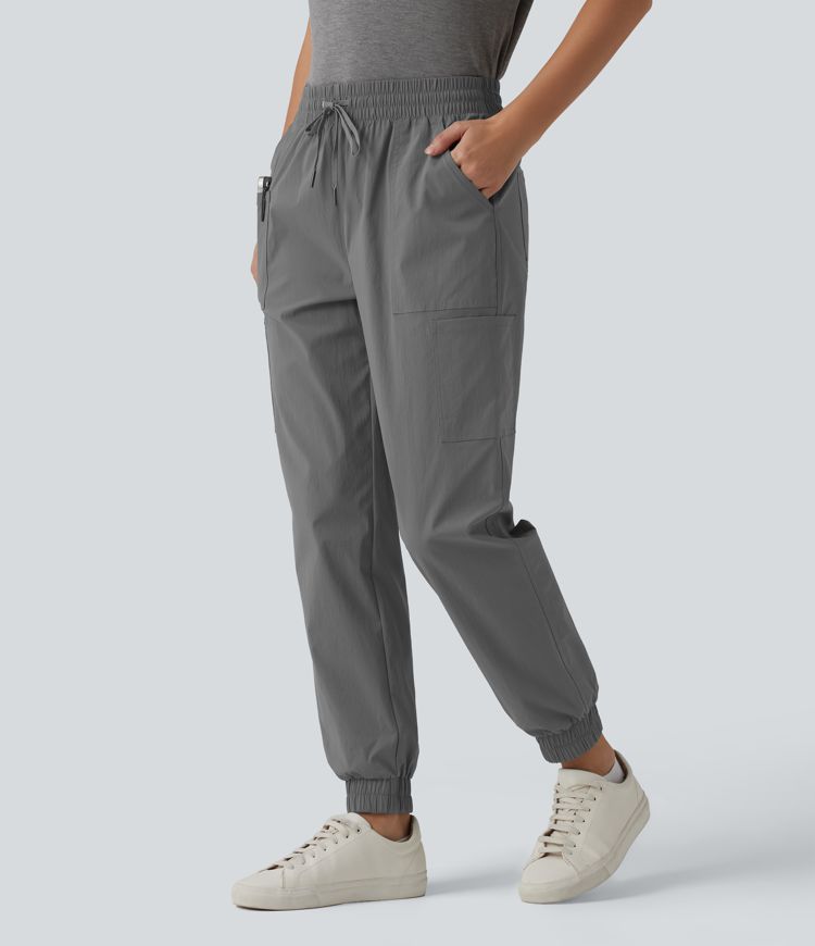 Jogging cargo décontracté taille mi-haute avec cordon de serrage et poches