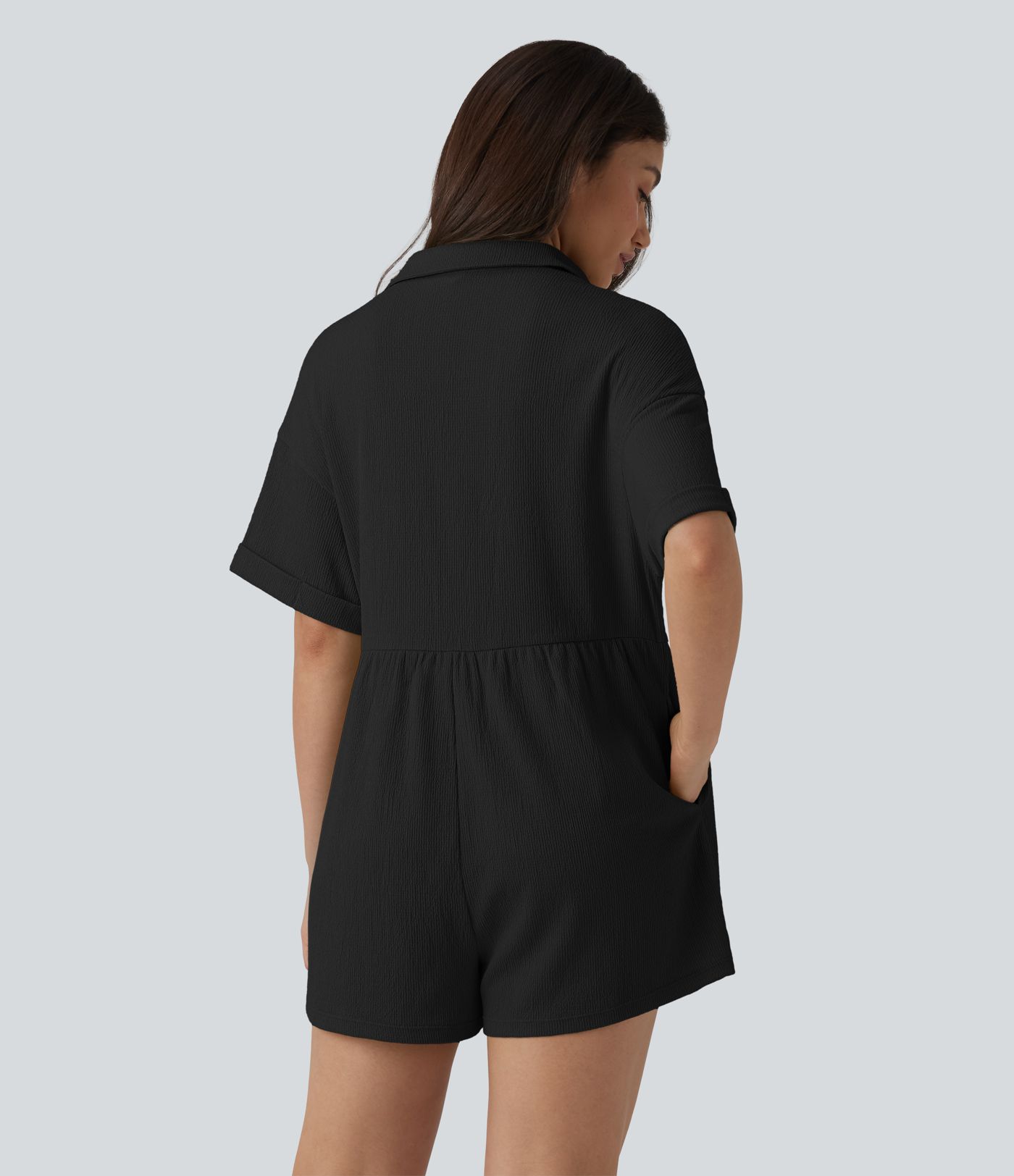 Dropped Shoulder Short Sleeve Romper with Pockets