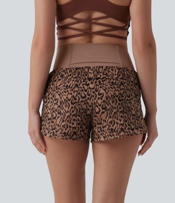 High Waisted 2-in-1 Leopard Print Running Shorts 3'' with Pocket