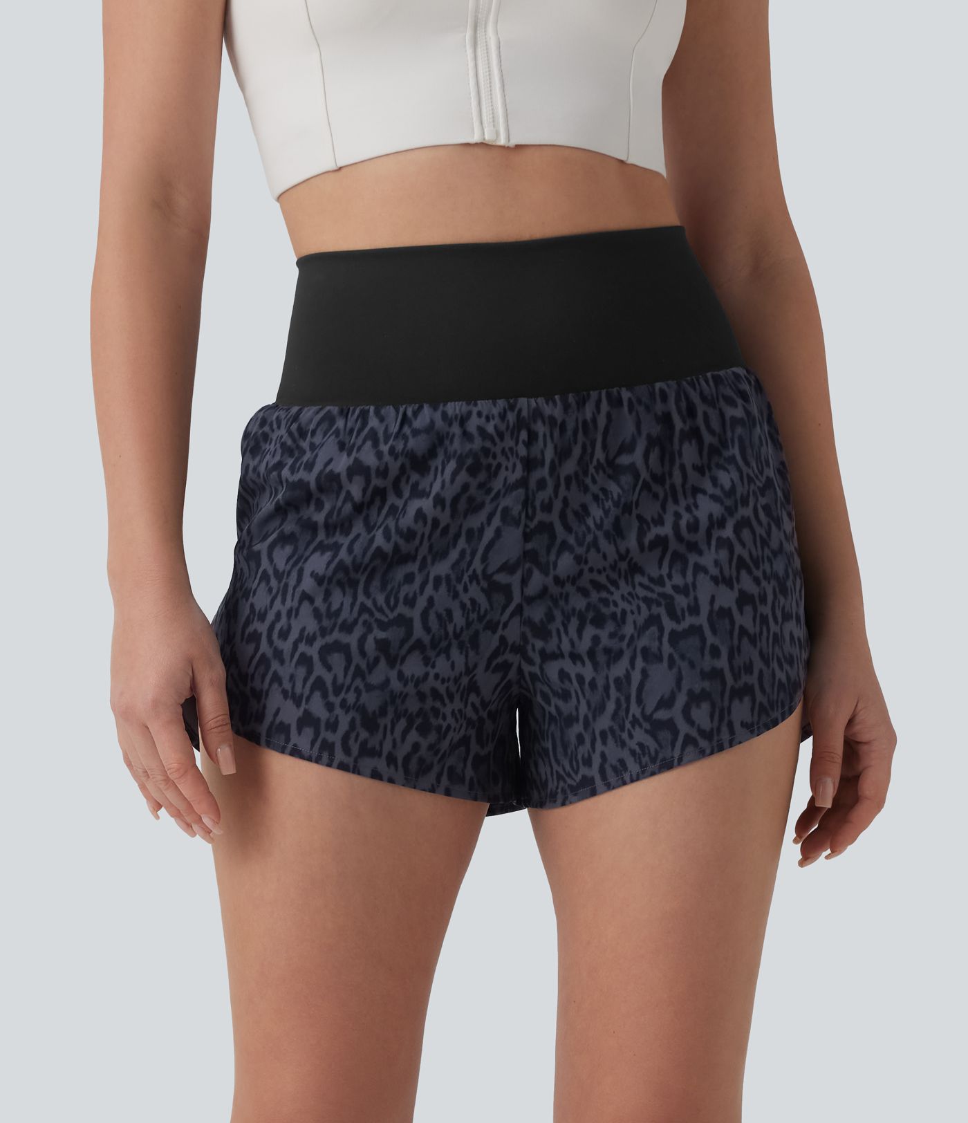 High Waisted 2-in-1 Leopard Print Running Shorts 3'' with Pocket