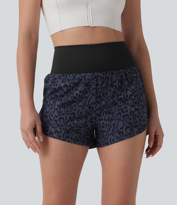 High Waisted 2-in-1 Leopard Print Running Shorts 3'' with Pocket