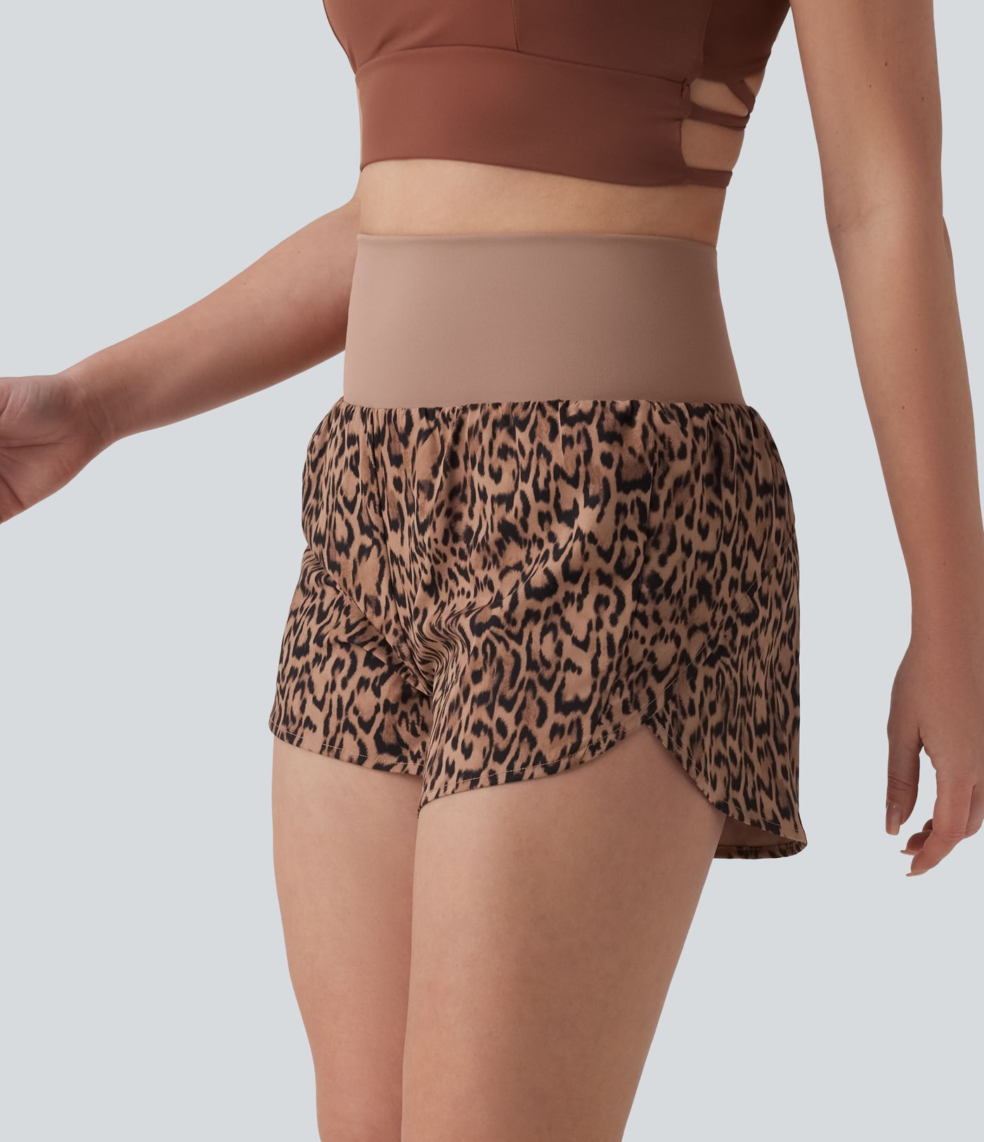 High Waisted 2-in-1 Leopard Print Running Shorts 3'' with Pocket