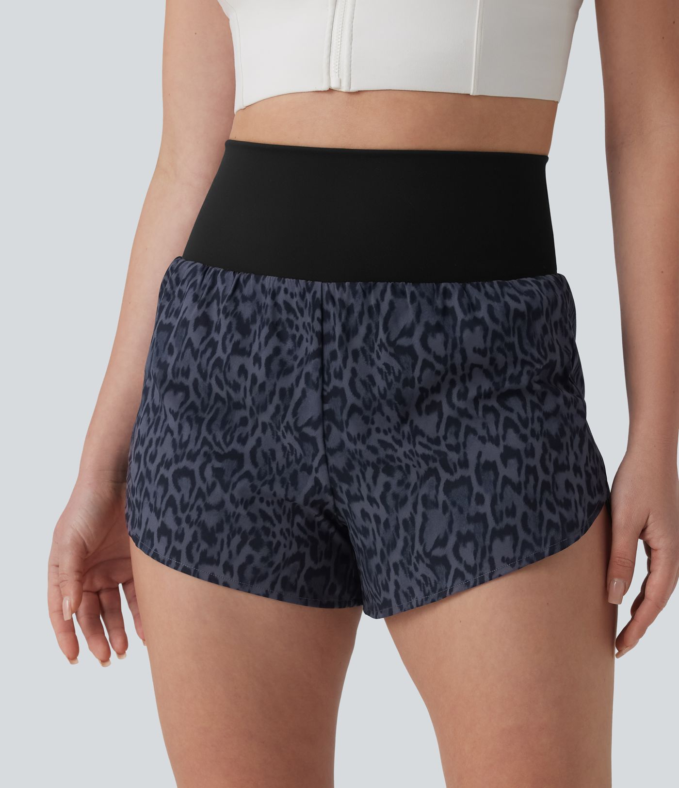 High Waisted 2-in-1 Leopard Print Running Shorts 3'' with Pocket