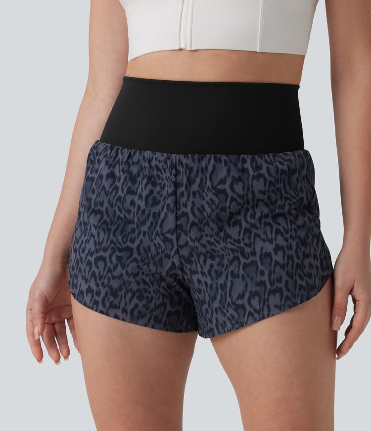 High Waisted 2-in-1 Leopard Print Running Shorts 3'' with Pocket