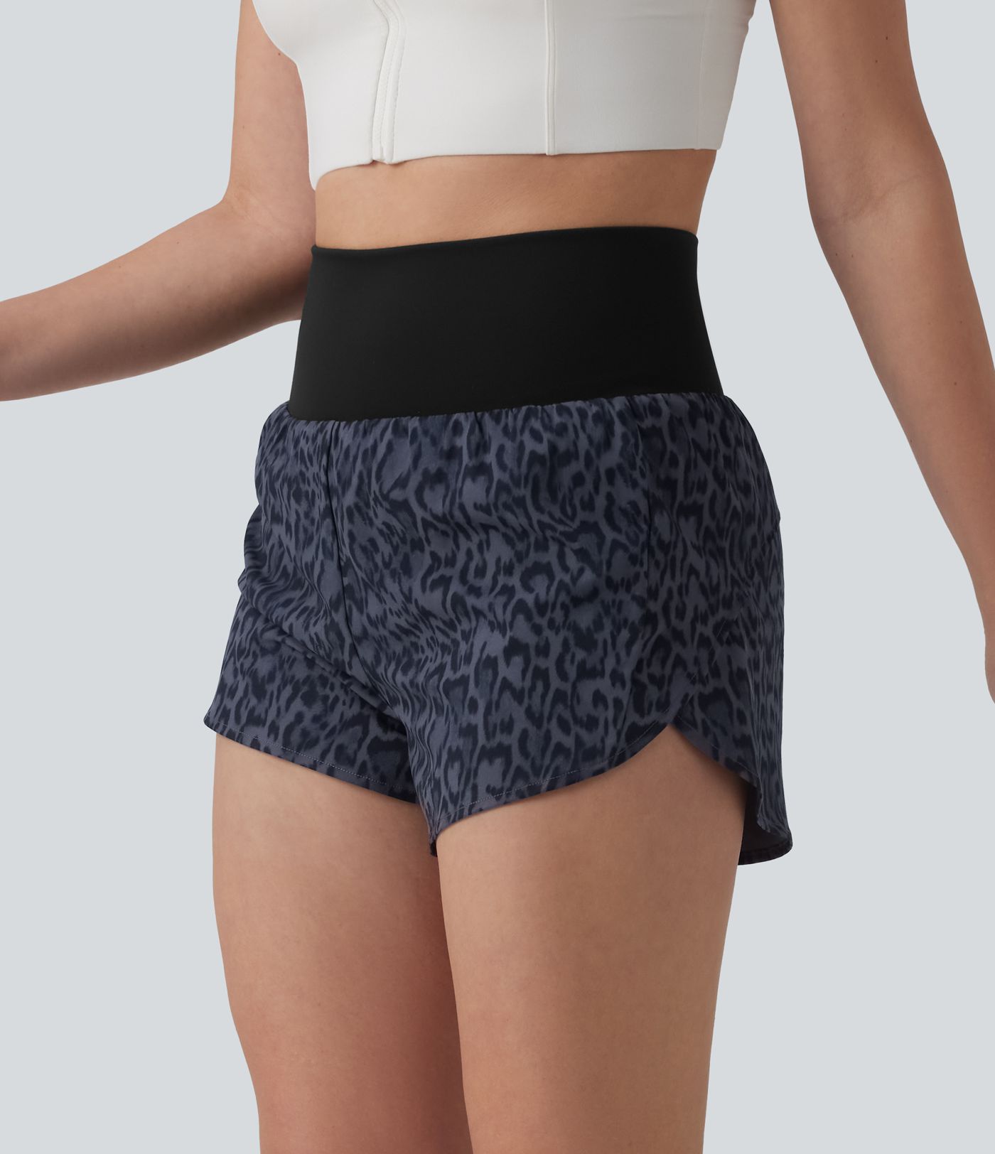 High Waisted 2-in-1 Leopard Print Running Shorts 3'' with Pocket