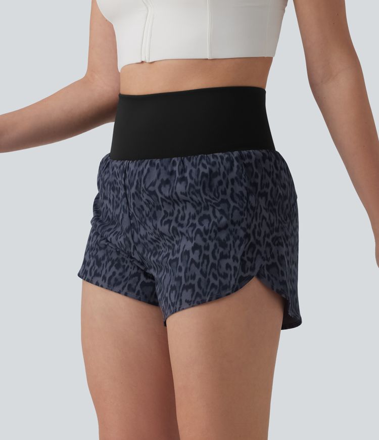 High Waisted 2-in-1 Leopard Print Running Shorts 3'' with Pocket