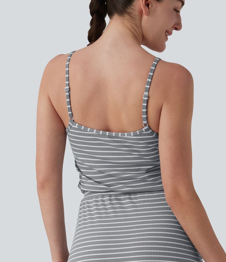 Robe décontractée midi rayée avec brassière intégrée cordon de serrage et poches