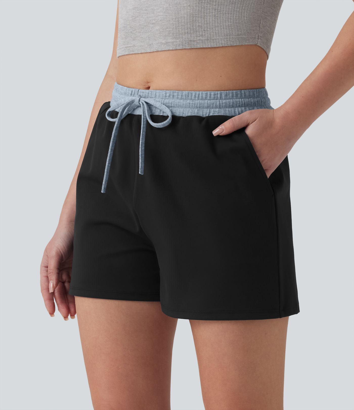 DayStretch Mid Rise Drawstring Color Block Casual Shorts 3'' with Pockets