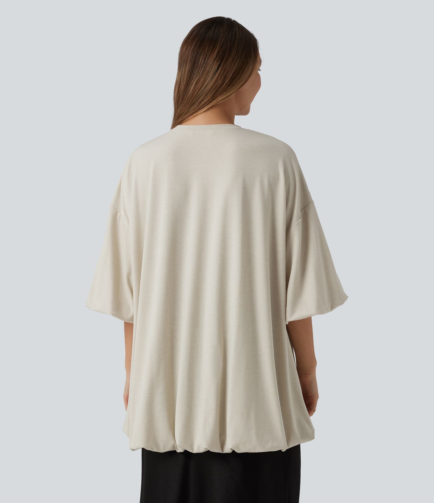 Round Neck Half Sleeve Bubble Hem Oversized Casual Top