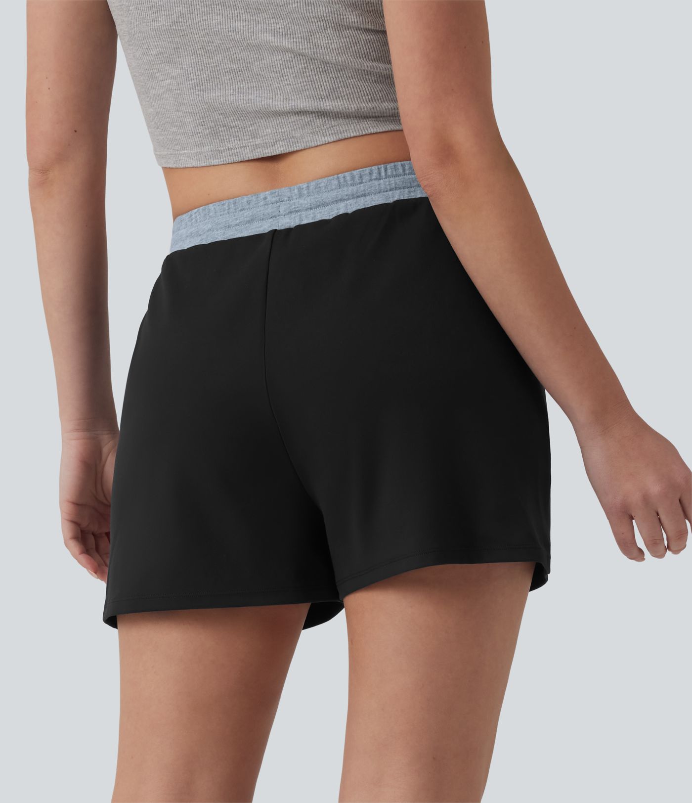 DayStretch Mid Rise Drawstring Color Block Casual Shorts 3'' with Pockets