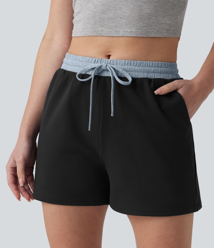 DayStretch Mid Rise Drawstring Color Block Casual Shorts 3'' with Pockets