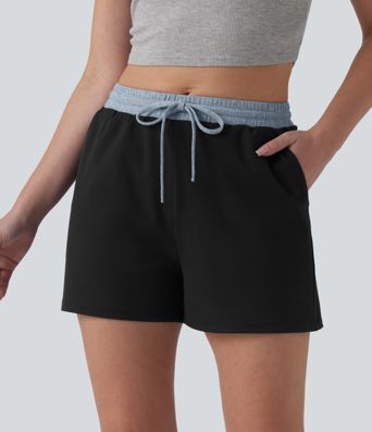 DayStretch Mid Rise Drawstring Color Block Casual Shorts 3'' with Pockets