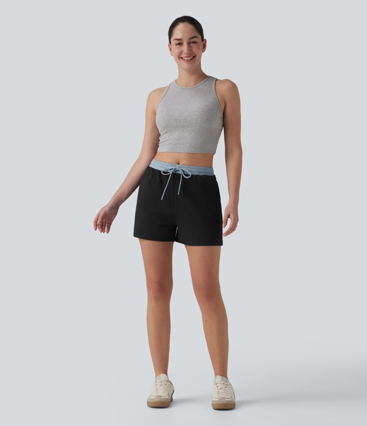 DayStretch Mid Rise Drawstring Color Block Casual Shorts 3'' with Pockets